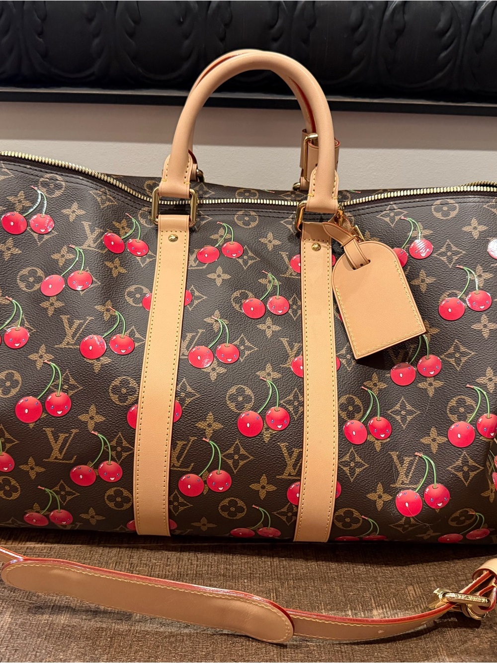 Louis Vuitton Monogram Cherry Keepall Duffel Bag - Red/Tan